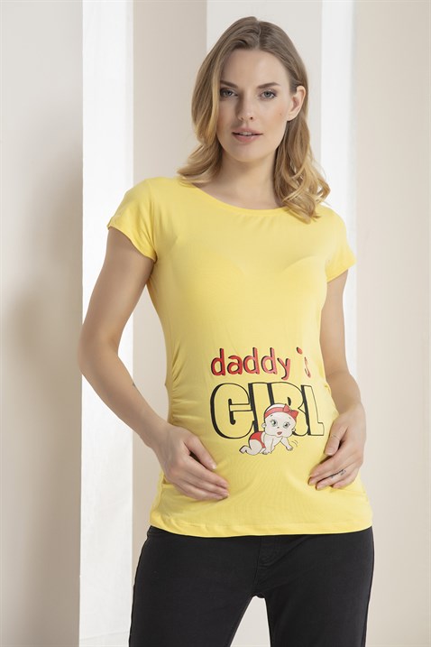 Gör&Sin Daddy's Girl Kısa Kol Hamile Tişört Sarı