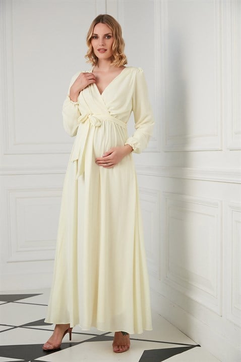 Gör&Sin Kuşak Detaylı Hamile Sarı Elbise