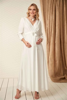 Gör&Sin Kuşak Detaylı Hamile Beyaz Elbise