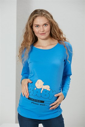 Gör&Sin Baby Baskılı Uzun Kol İndigo Hamile Tişört