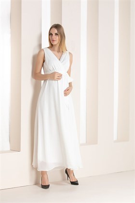 Gör&Sin BabyShower Hamile Şifon Elbise Beyaz