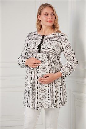 Gör&Sin Bağcık Detaylı Hamile Beyaz Tunik