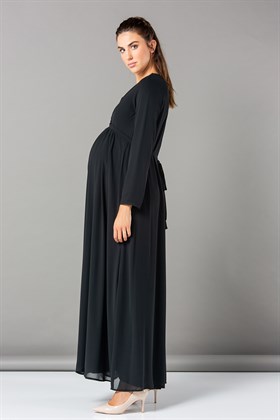 Gör&Sin Bağcık Detaylı Uzun Kollu Şifon Elbise