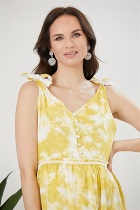 Gör&Sin Batik Desenli Simli Sarı Hamile Elbise