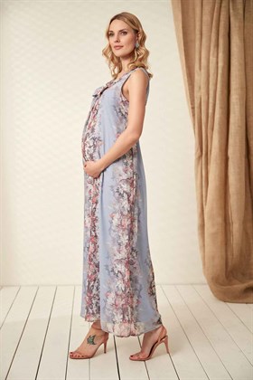 Gör&Sin Bebe Mavi Çiçek Detay Hamile Elbise