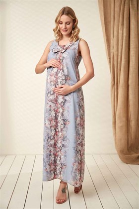 Gör&Sin Bebe Mavi Çiçek Detay Hamile Elbise