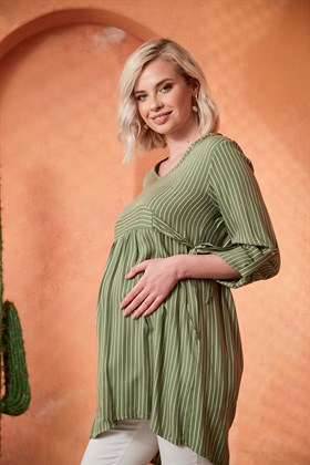 Gör&Sin Bel Bağcık Detaylı Hamile Çağla Yeşili Tunik