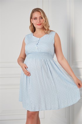 Gör&Sin Bel Lastik Detaylı Hamile Bebe Mavi Elbise