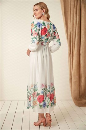 Gör&Sin Çiçek Desenli Hamile Şifon Elbise Beyaz