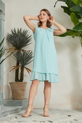 Gör&Sin Eteği Fırfırlı Şifon Mint Hamile Elbise