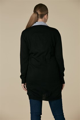 Gör&Sin Gömlek Detaylı Triko Hamile Tunik Siyah