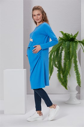 Gör&Sin Hamile Baby Loading Baskılı İndigo Elbise