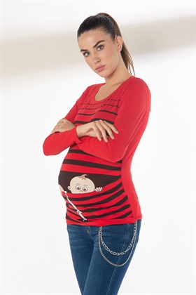 Gör&Sin Kaçak Bebek Baskılı Uzun Koli Hamile Tişört