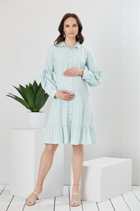 Gör&Sin Kol Detaylı Hamile Mint Elbise