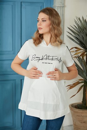 Gör&Sin Kol Şerit Detaylı Beyaz Hamile Tişört