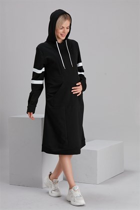 Gör&Sin Kol Şerit Detaylı Emzirme Fonksiyonlu Siyah Hamile Elbise