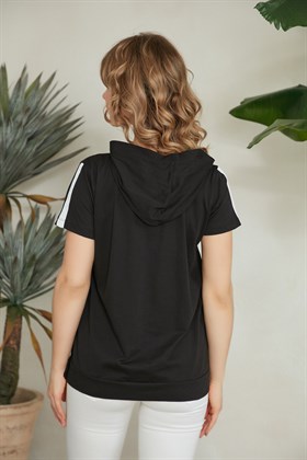 Gör&Sin Kol Şerit Detaylı Siyah Hamile Tişört