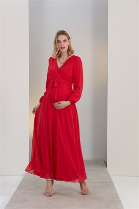 Gör&Sin Kuşak Detaylı Hamile Mercan Elbise