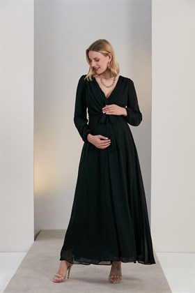 Gör&Sin Kuşak Detaylı Hamile Siyah Elbise