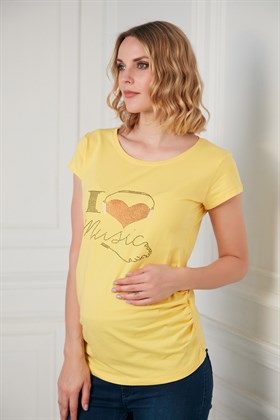 Gör&Sin Love Bakılı Hamile Sarı Tişört