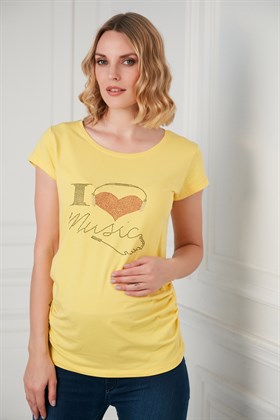 Gör&Sin Love Bakılı Hamile Sarı Tişört