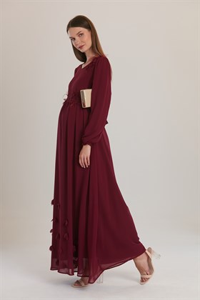 Gör&Sin Omuz ve Eteği Çiçekli Violet Hamile BabyShower Elbise