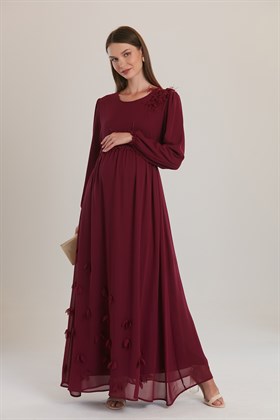 Gör&Sin Omuz ve Eteği Çiçekli Violet Hamile BabyShower Elbise