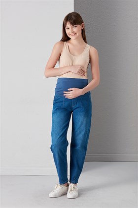 Gör&Sin Paça Detaylı Bol Kesim Mavi Hamile Kot Pantolon