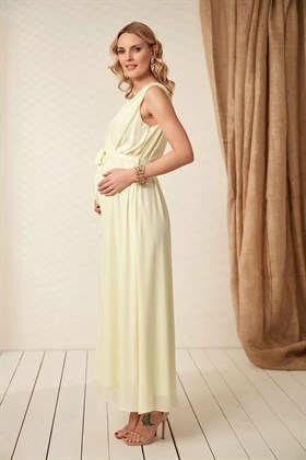 Gör&Sin BabyShower Şifon Hamile Sarı Elbise 