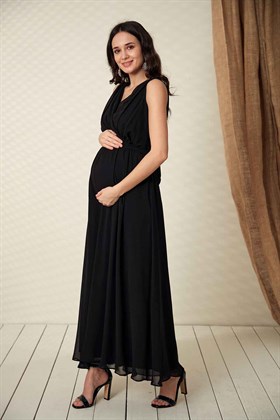 Gör&Sin Siyah Uzun Hamile Elbise