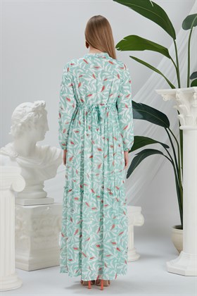 Gör&Sin Yaka Detaylı Desenli Hamile Mint Elbise