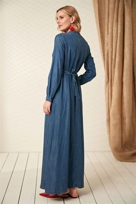 Gör&Sin Yakası Nakış Detaylı Uzun Hamile Elbise