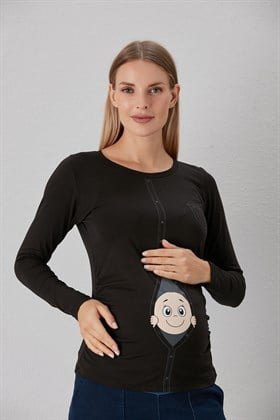 Hırkadan Çıkan Bebek Baskılı Hamile Tişört