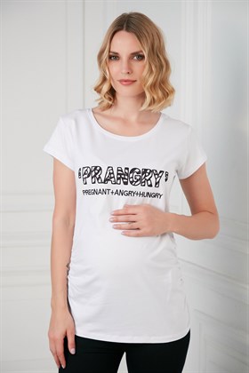 Gör&Sin Prangry Baskılı Nakışlı Hamile Beyaz Tişört