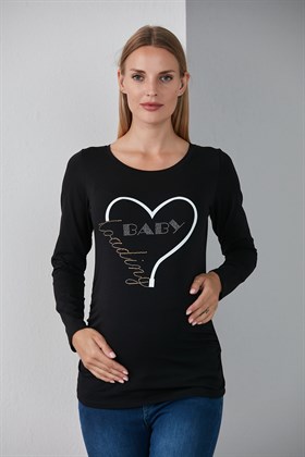 Gör&Sin Taş İşlemeli Hamile Siyah Tişört